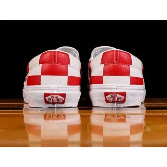 Vans Leather Red White Check Classic Slip-On Shoes Mens 13 New Fast Ship - Picture 4 of 12